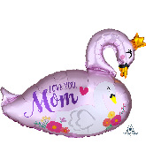 29" Satin Mama & Baby Swan Love You Mom Foil Balloon