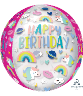 16" Birthday Trendy Icons Orbz Clear Foil Balloon