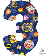 26" Paw Patrol Number 3 Mid Size Shape Foil Balloon