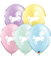 11" Pearl (50 Per Bag) Whimsical Unicorn Latex Balloons