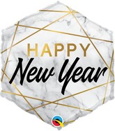 20" Hexagon New Year Marble Rectangles Foil Balloon
