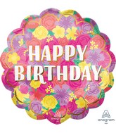 25" SuperShape Happy Birthday Floral Fun Foil Balloon