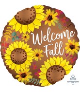 18" Welcome Fall Satin Sunflowers Foil Balloon