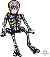 26" Airfill Only Multi-Balloon Consumer Inflatable Sitting Day of the Dead Skeleton Foil Balloon