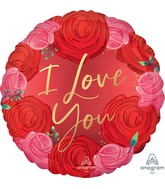 18" I love You Satin Circled in Roses Foil Balloon
