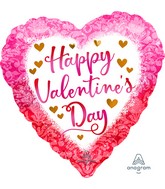 18" Happy Valentine's Day Watercolor Damask Foil Balloon