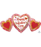 34" SuperShape Happy Valentine's Day Marble Heart Trio Foil Balloon