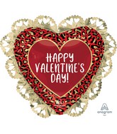 23" SuperShape Intricates Happy Valentine's Day Animal Print Foil Balloon