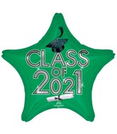 18" Graduation Class of 2021 - Green Foil Balloon