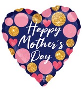 28" Jumbo Happy Mother's Day Navy & Glitter Dots Foil Balloon