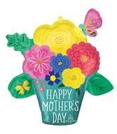 26" SuperShape Happy Mother's Day Pretty Flower Pot Foil Balloon