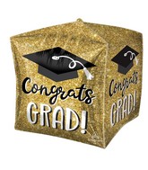 15" Ultrashape Cubez Congrats Grad Sparkle Foil Balloon