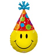 28" Smiley Party Hat Shape Foil Balloons