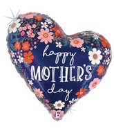 35" Foil Shape Holographic Mother's Day Floral Heart Foil Balloon