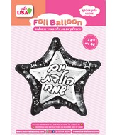 19" Happy Birthday Black/Silver Star Hebrew Foil Balloon