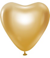 12" Kalisan Latex Heart Balloons Mirror Gold (50 Per Bag)
