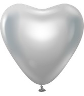 12" Kalisan Latex Heart Balloons Mirror Silver (50 Per Bag)