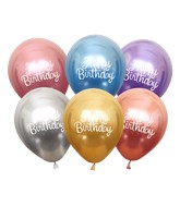 12" Mirror Happy Birthday Assorted Latex Balloons (25 Per Bag) 2 Side Print