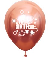 12" Mirror Happy Birthday Rose Gold Latex Balloons (25 Per Bag) 2 Side Print