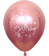 12" Mirror Happy Birthday Pink Latex Balloons (25 Per Bag) 2 Side Print