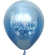 12" Mirror Happy Birthday Blue Latex Balloons (25 Per Bag) 2 Side Print