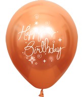 12" Mirror Happy Birthday Copper Latex Balloons (25 Per Bag) 2 Side Print