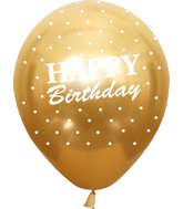 12" Mirror Happy Birthday All Around Gold Latex Balloons (25 Per Bag) 5 Side Print