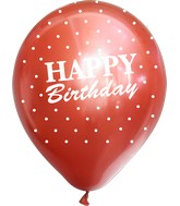 12" Mirror Happy Birthday All Around Red Latex Balloons (25 Per Bag) 5 Side Print