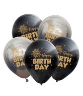 12" Mirror Happy Birthday Space Grey Balloon Gold Print Latex Balloons (25 Per Bag) 2 Side Print
