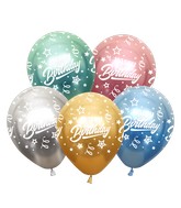 12" Mirror Happy Birthday All Around Assorted Latex Balloons (25 Per Bag) 5 Side Print