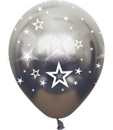 12" Mirror Stars All Around Space Grey Latex Balloons (25 Per Bag) 5 Side Print