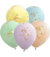 12" Macaron Splashes All Around Assorted Gold Print Latex Balloons (25 Per Bag) 5 Side Print
