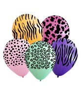 12" Assorted Safari All Around Latex Balloons (25 Per Bag) 5 Side Print