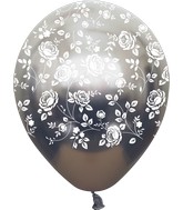 12" Mirror Space Grey Damask Flower All Around Latex Balloons (25 Per Bag) 5 Side Print
