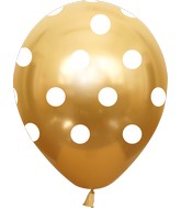 12" Metallic Gold Polka Dots All Around Latex Balloons (25 Per Bag) 5 Side Print