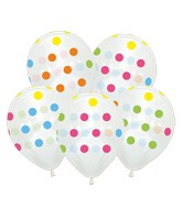 12" Crystal Clear Polka Dots All Around Latex Balloons (25 Per Bag) 5 Side Print
