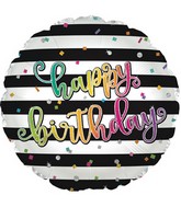 17" Happy Birthday Black Stripes Foil Balloon