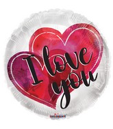 17" I Love You Watercolor Hearts Foil Balloon