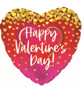 17" Happy Valentine's Day Gold Heart Confetti Foil Balloon