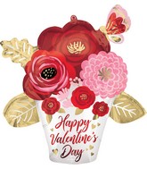 26" SuperShape Happy Valentine's Day Satin Painted Flowers Foil Balloon