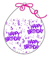 18" Stuffing Balloons (25 Per Bag) Decomex Clear HAPPY BIRTHDAY with VIOLET INK