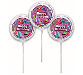 9" EZ Fill Airfill Girly Happy Birthday With Sticks (3 Pack)