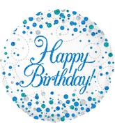 18" Sparkling Fizz Birthday Blue Holographic Oaktree Foil Balloon