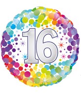 18" 16th Colourful Confetti Birthday Oaktree Foil Balloon