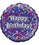 18" Happy Birthday Streamers Holographic Oaktree Foil Balloon