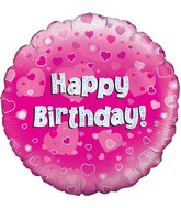 18" Happy Birthday Pink Holographic Oaktree Foil Balloon