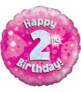 18" Happy 2nd Birthday Pink Holographic Oaktree Foil Balloon