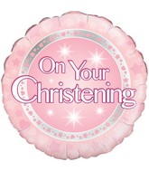 18" On your Christening Girl Holographic Oaktree Foil Balloon