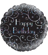 18" Birthday Black Swirls Holographic Oaktree Foil Balloon