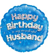 18" Happy Birthday Husband Holographic Oaktree Foil Balloon